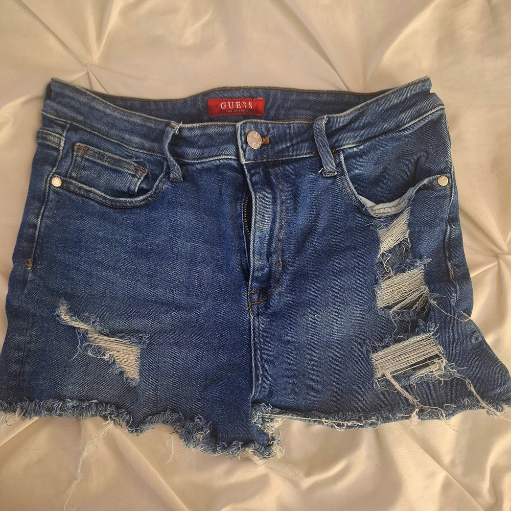 Guess Blue Distressed Jean Shorts